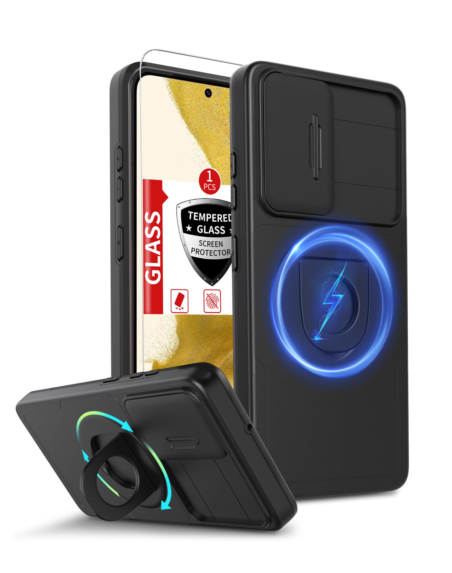 Photo 1 of IYTRRYH for Samsung Galaxy S22 Case Compatible with MagSafe Magnetic,with 1 Screen Protector,Built-in Camera Cover,with Ring Kickstand Military Grade Drop Heavy Duty Protection Shockproof Phone Black