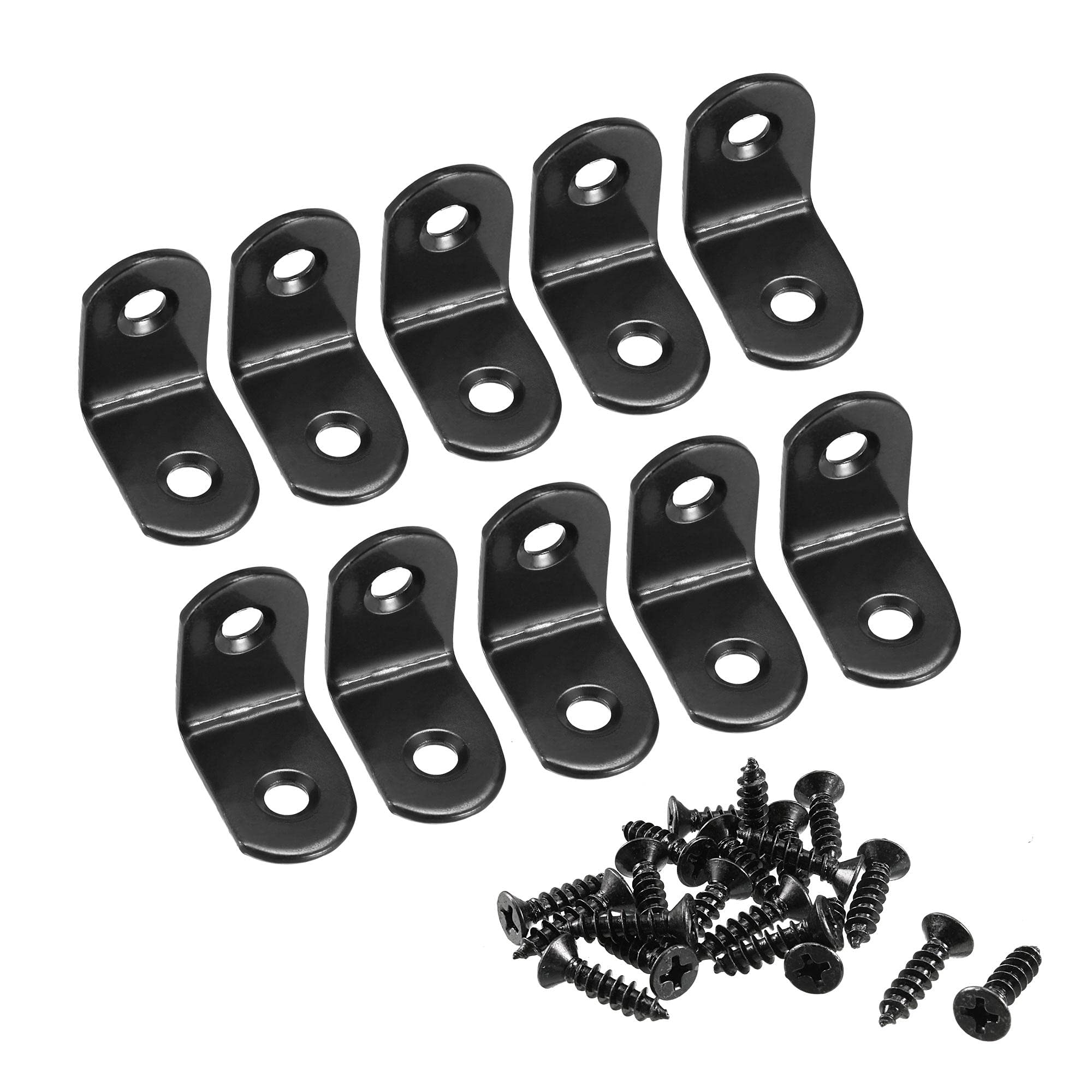 sourcing map Corner Brace Angle Bracket Fastener L Shape 25mmx25mmx16mm Black Round End with Screws, 10pcs