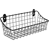 Spectrum Small Wire Wall Basket Matte Black Mounted Rustic Wall Bin, Vintage Wall Mounted Basket Organizer for Pantry Storage, Wall Mount Storage Wire Caddy for Kitchen Organization