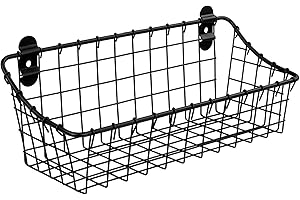Spectrum Small Wire Wall Basket Matte Black Mounted Rustic Wall Bin, Vintage Wall Mounted Basket Organizer for Pantry Storage, Wall Mount Storage Wire Caddy for Kitchen Organization