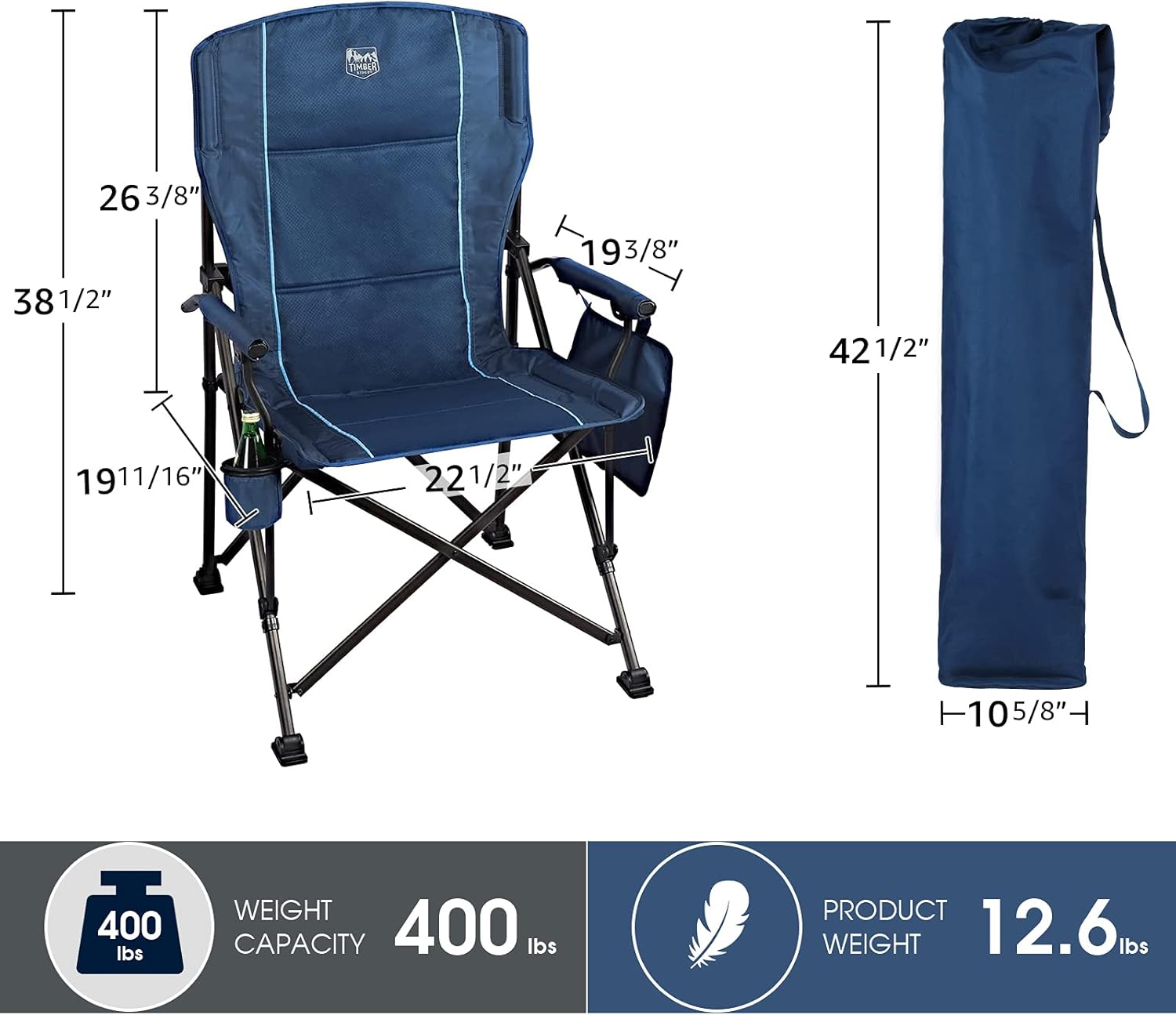 TIMBER RIDGE Oversized Folding Camping Chair Heavy Duty for Adults Support up to 400lbs with Cup Holder, Side Pocket: Kitchen & Dining