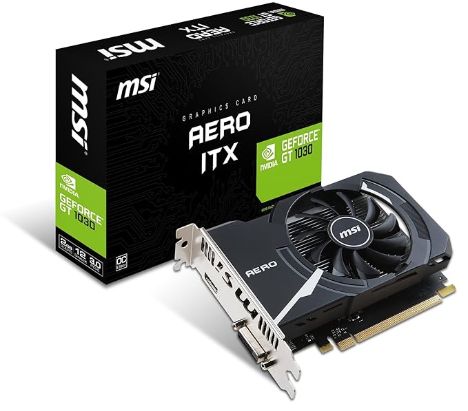 MSI GeForce GT 1030 Aero ITX 2G OC 2GB Nvidia GDDR5 1x HDMI, SL-DVI-D, 2 Slot Mini PC, Afterburner OC, Grafikkarte