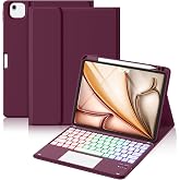 Hamile for iPad Air 11 Inch &amp; Air 5th 4th Generation Case with Keyboard | Multi-Touch Trackpad, 7 Colors Backlit, Detachable Stain Proof Folio Cover for iPad Pro 11-in 4th 3rd 2nd 1st Gen, Mulberry