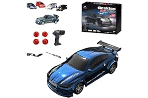 GENERIC Mini – 1:64 Scale 4WD Proportional RC Drift Car, Color Box Packaging & Four Roadblocks, 2.4GHz Stunt Drifting RC Toys with 4 Obstacles & Track Mat, Hobby Gift for Kids & Adults (Blue)