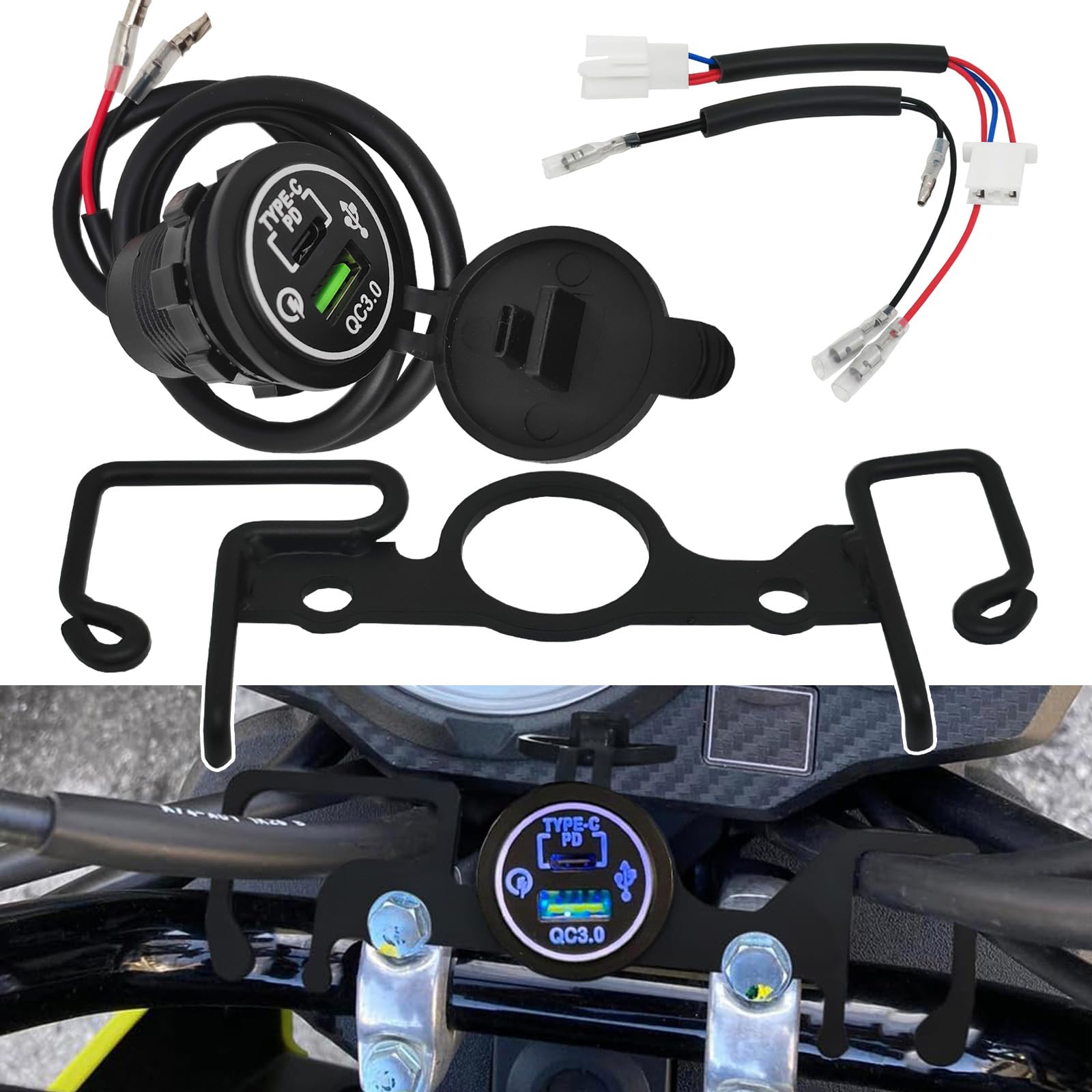 Photo 1 of Fsdatongdazi Motorcycle Adapter Accessory Kit Wiring Harness + Mount Bracket Compatible with Honda Navi 110 (2022-Current)