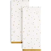 Kate Spade New York Celebration Dot Holiday Kitchen Towels 2-Pack Set, 100% Cotton with Metallic Print, Lint-Free & Absorbent, Ivory/Gold/Silver, 17"x28"