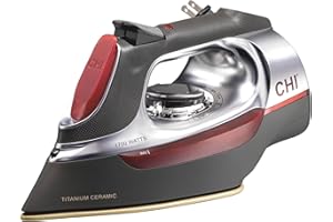 CHI Steam Iron for Clothes with 8’ Retractable Cord, 1700 Watts, 3-Way Auto Shutoff, 400+ Holes, Professional Grade, Temperature Control Dial, Titanium Infused Ceramic Soleplate, Silver (13106)