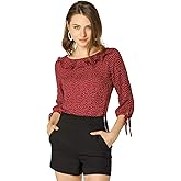 Allegra K Women's Ruffled Collar Polka Dots Shirt 3/4 Sleeve Vintage Blouse