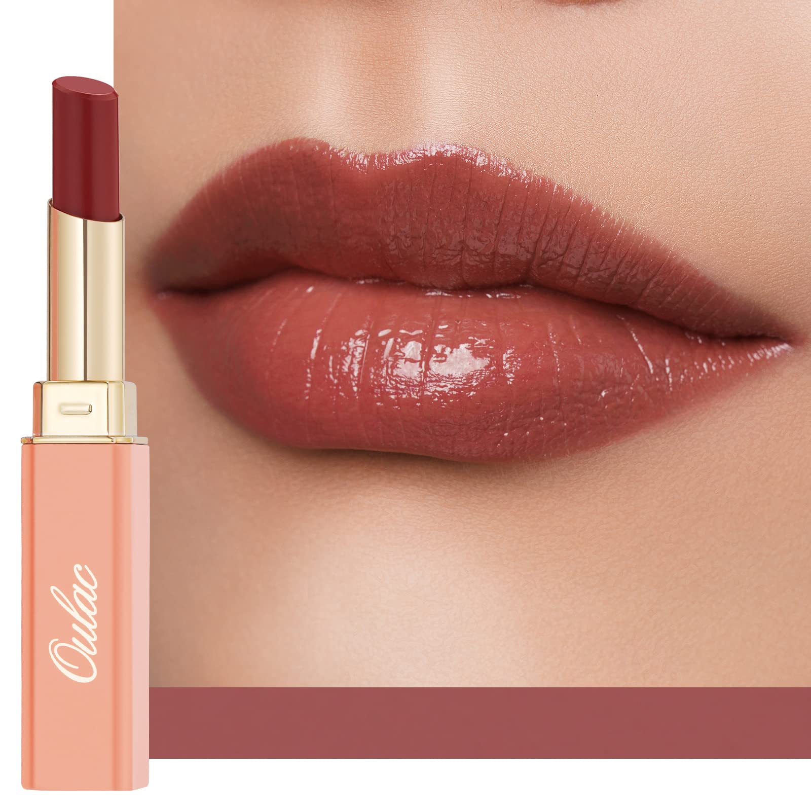 Oulac Moisture Shine Lipstick - Hydrating Lipstick & Tinted Lip Balm, Lip Care for Dry Lips, Medium Coverage Lip Colour | Juicy Look, Glossy Finish, Vegan, Grande Dame (02) | Plummy Terracotta — image 1