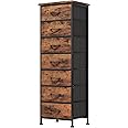 Fixwal Tall Dresser for Bedroom, Storage Dresser Organizer with 7 Fabric Drawers, Nightstand Furniture in Closet, Entryway, Hallway, Rustic Brown Wood Grain Print