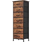 Fixwal Tall Dresser for Bedroom, Storage Dresser Organizer with 7 Fabric Drawers, Nightstand Furniture in Closet, Entryway, Hallway, Rustic Brown Wood Grain Print