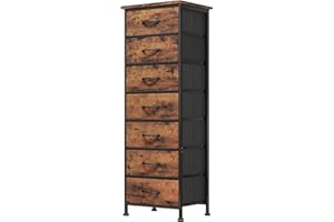 Fixwal Tall Dresser for Bedroom, Storage Dresser Organizer with 7 Fabric Drawers, Nightstand Furniture in Closet, Entryway, Hallway, Rustic Brown Wood Grain Print
