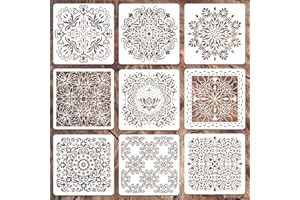 FELIXCRAFT Wall Stencils for Painting Large Pattern, 9Pcs 12 Inch Mandala Stencils for Crafts on Wall Wood Furniture Floor Tile, Plastic Reusable Stencils for Home Decor and Other DIY Projects