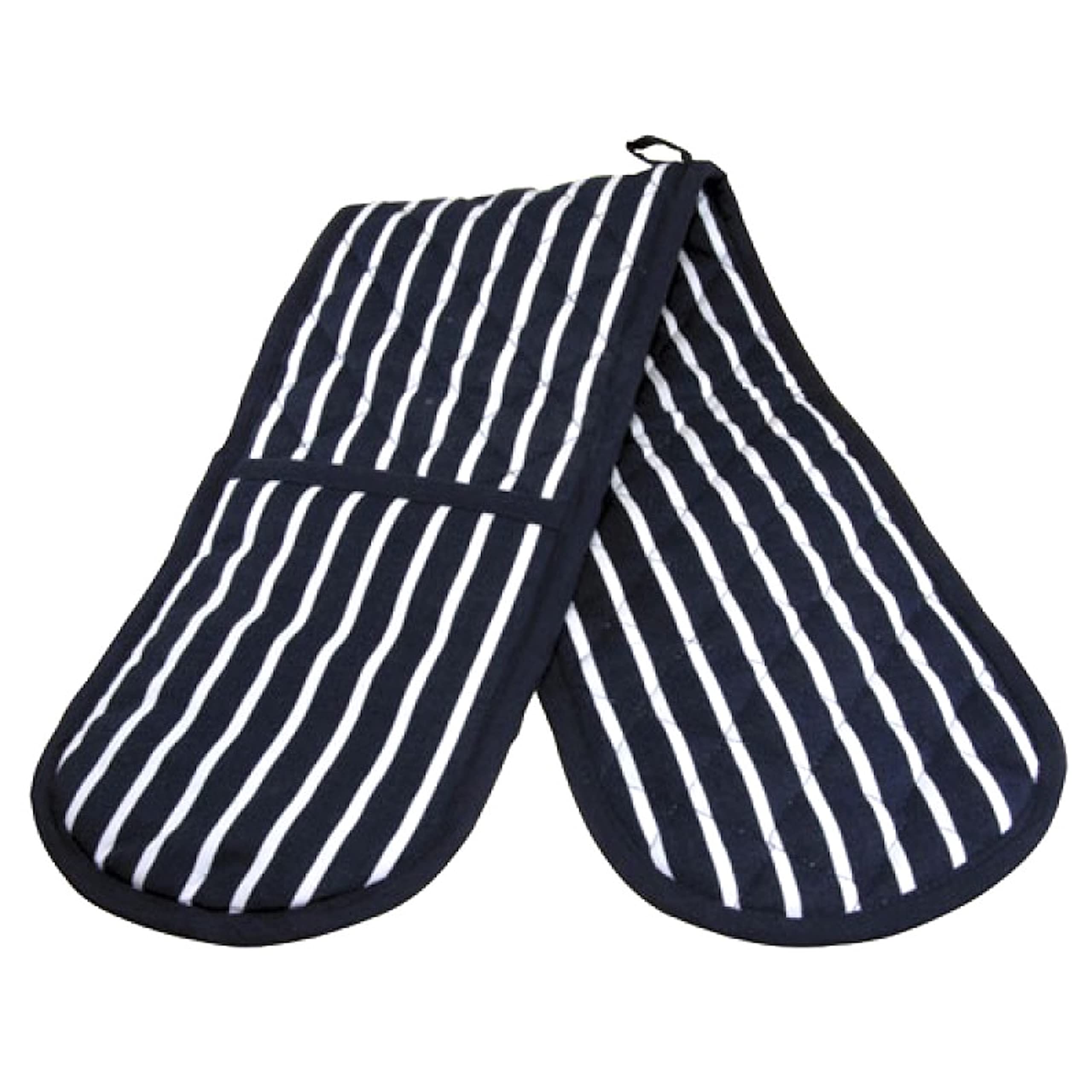 A & B TRADERS Butcher Stripe Double Oven Gloves, Quilted Cooking Pot Holder Heat Resistant (Navy/White)