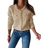 Saodimallsu Womens Button Up Cardigan Long Sleeve Open Front Cable Knit Fall Trendy Sweater Jacket with Pockets