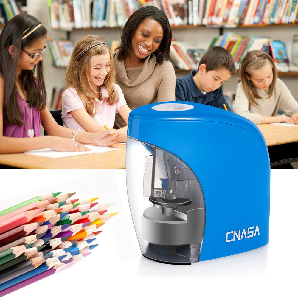 Sacapuntas eléctrico automático para oficina Escuela USB/batería precisa Veloce lápices para afilar Sacapuntas Lápices de colores, lápices Cejas (Black) (Blue)