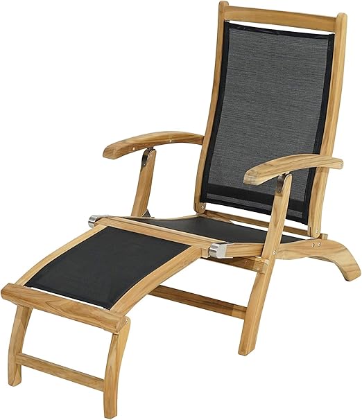 Bain De Soleil Steamer En Teck Tissu Textilene Noir Haute Qualite Amazon Fr Jardin