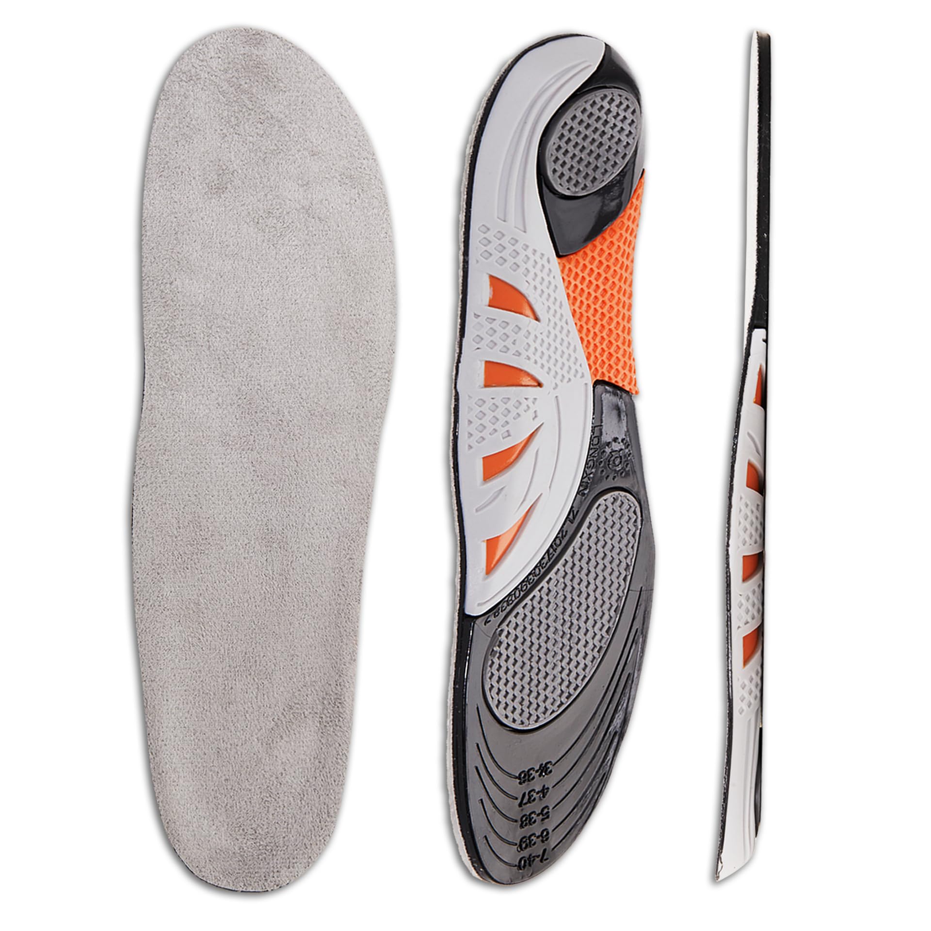 Photo 1 of FOOTSECRT Ultra Thin Insoles for Men, Comfort Gel Insoles for Men,Arch Support Inserts Men with Massaging Gel, Reduce Feet and Knee Pressure for All Day(Men Size 8-13 Gray)