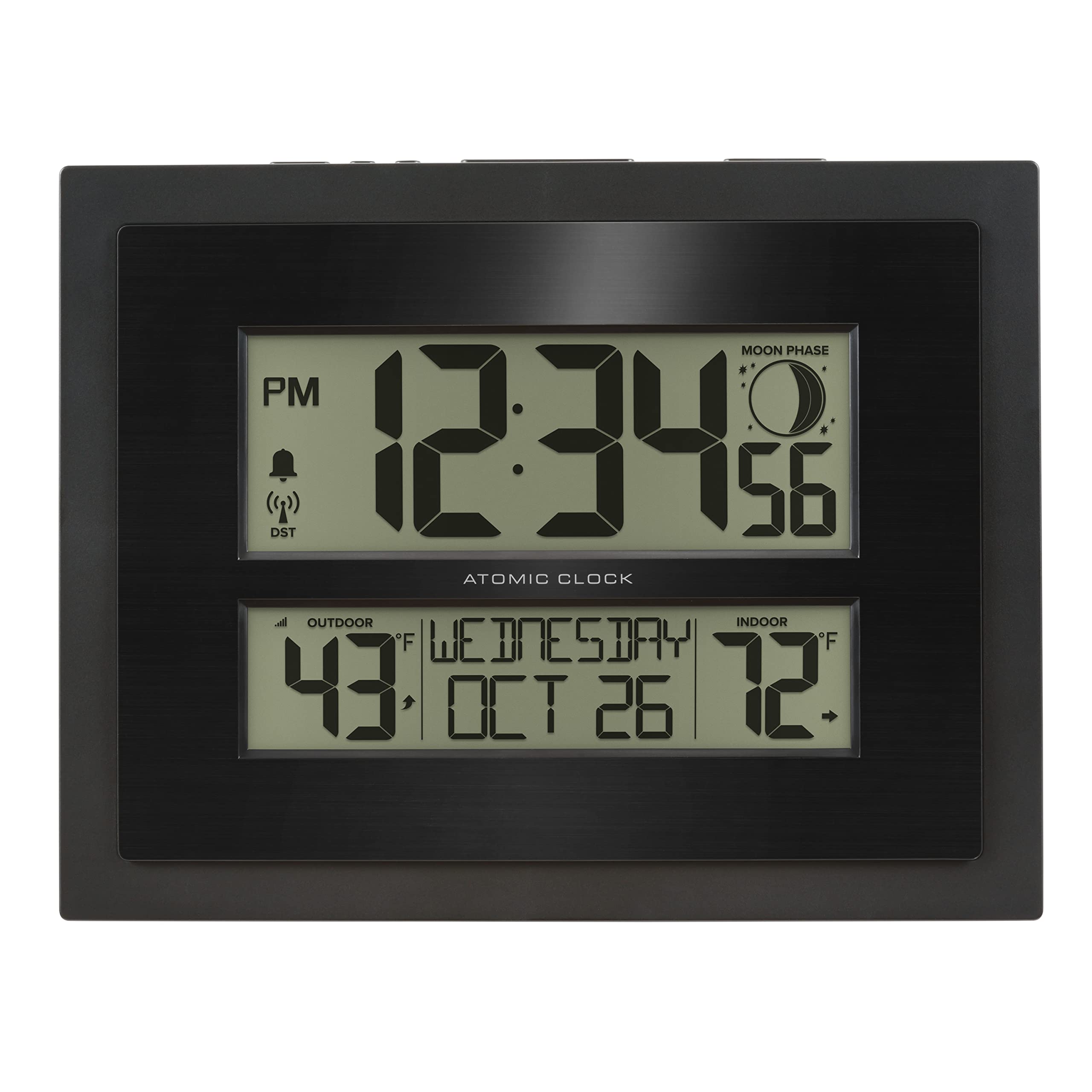 Photo 1 of **MISSING CORD**La Crosse Technology 513-75624-INT Digital Atomic Clock with Outdoor Temperature and Moon Phase,Black