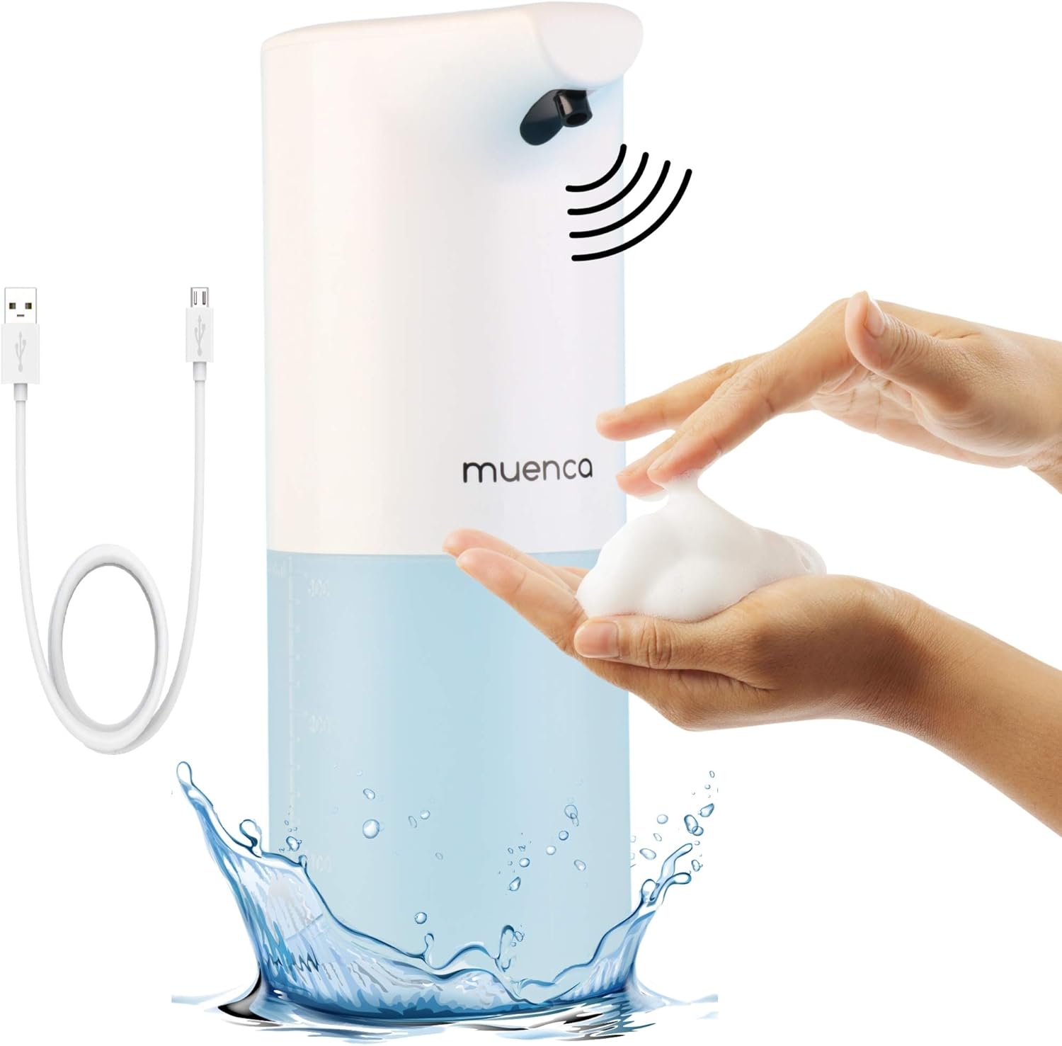Muenca Automatic Foaming Soap Dispenser - Rechargeable Foaming Hand Soap Dispenser Touchless Touch Free Automatic Foam Soap Dispenser Hands Free Sanitizer Dispenser Waterproof Switch Kitchen Bathroom