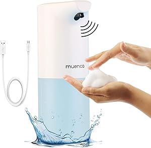 Muenca Automatic Foaming Soap Dispenser - Rechargeable Foaming Hand Soap Dispenser Touchless Touch Free Automatic Foam Soap Dispenser Hands Free Sanitizer Dispenser Waterproof Switch Kitchen Bathroom