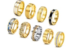 EIELO 9Pcs Stainless Steel Band Rings for Men Women Cool Fidget Spinning Chain Ring Anxiety Relief Fashion Simple Wedding Engagement Black Ring Set