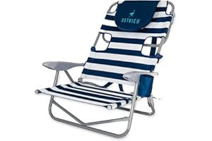 Ostrich On Your Back Backpack Beach Chair with Face Hole - Adjustable, Portable Lounger with Cup Holder & Opening - Heavy Duty, Lay Flat Tanning Chair for Face Down Reading For Adults (Blue)