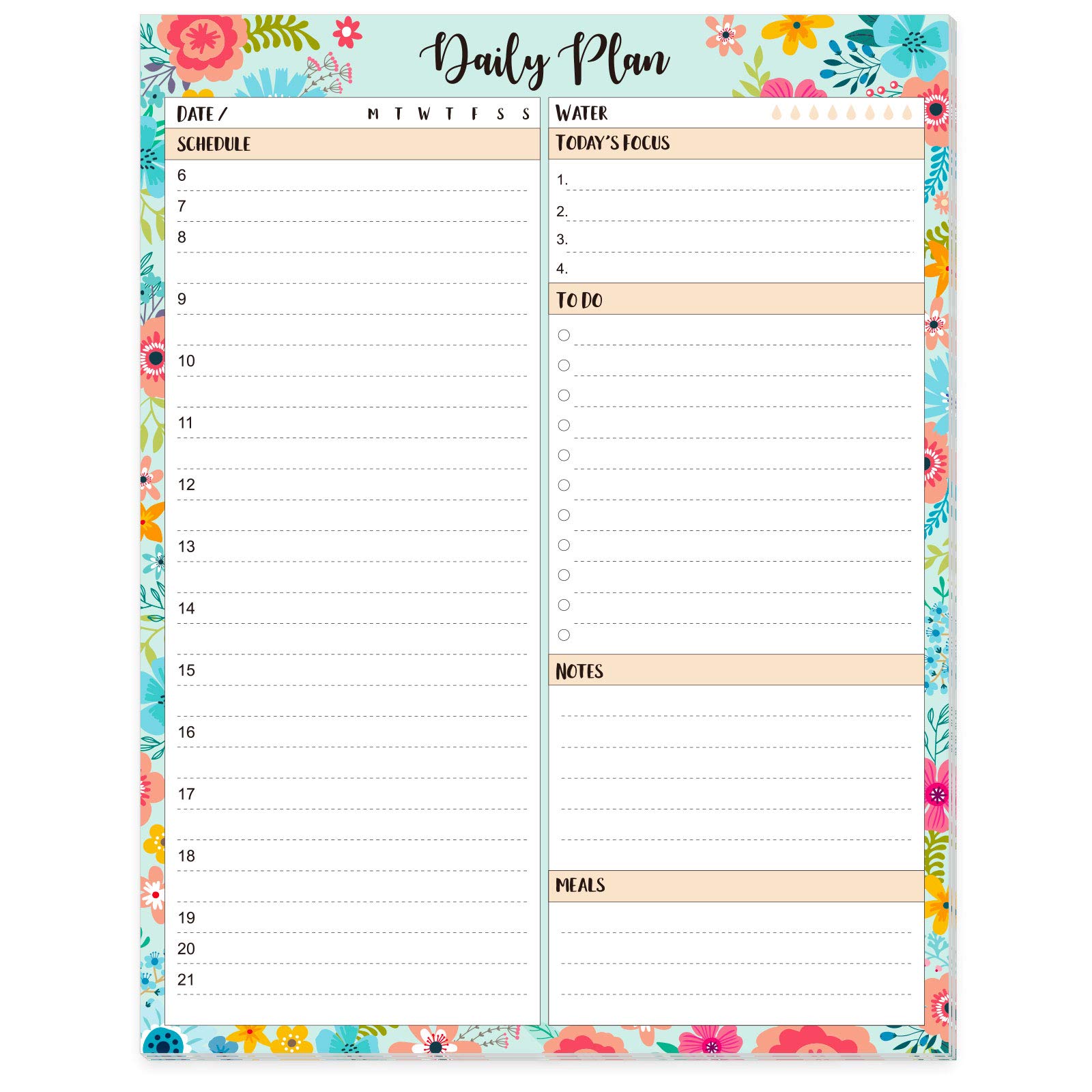 Weekly Meal Planner - Notepad with Magnetic, 7" × 9" Grocery List Pad for Fridge/Desk, Tear-Off Shopping List, 52 Weeks to Plan Weekly Menu for Family - Blue flowers