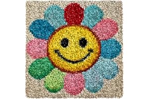 Numptain Latch Hook Kits for Kids,DIY Rug Crafts Colorful Smiley Face Pattern Color Printed Canvas,Latch Hook Kits for Beginners Handmade Needlework Crafts Home Decoration,12"x12"