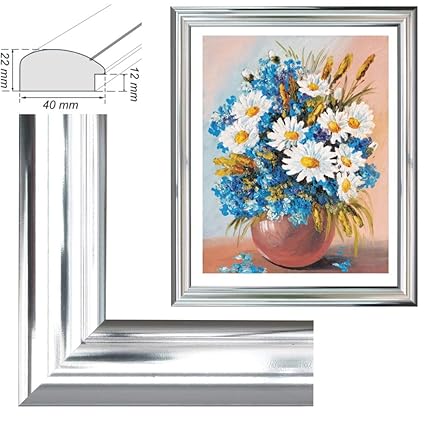 RAABEC Bilderrahmen, für Bilder der Größe 40x50cm, Farbe Chrom, ideal für Malen nach Zahlen Bilder z.B. von Schipper oder Rav