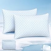 Favocama Cooling Pillow for Sleeping, Shredded Memory Foam Pillows Queen Size Set of 2, Double Sided Cooling Bed Pillows for Hot Sleepers, Side Back and Stomach Sleepers with 4 Covers