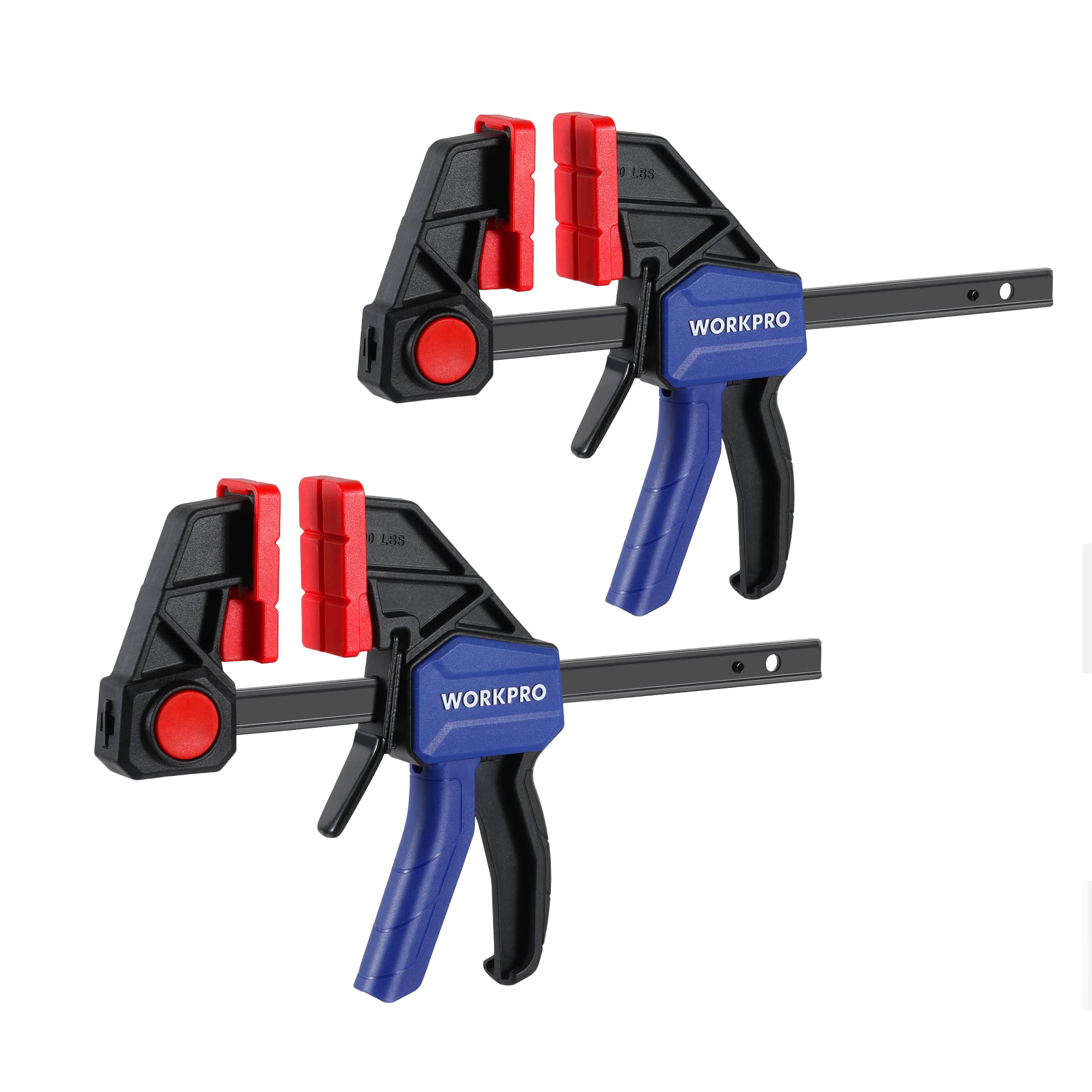 WORKPRO Medium Duty Bar Clamps for Woodwork, Up to 136 kg Clamp Force, 152 mm Wood Clamps/ 335 mm Spreader, Quick Release & One-Handed F Clamp