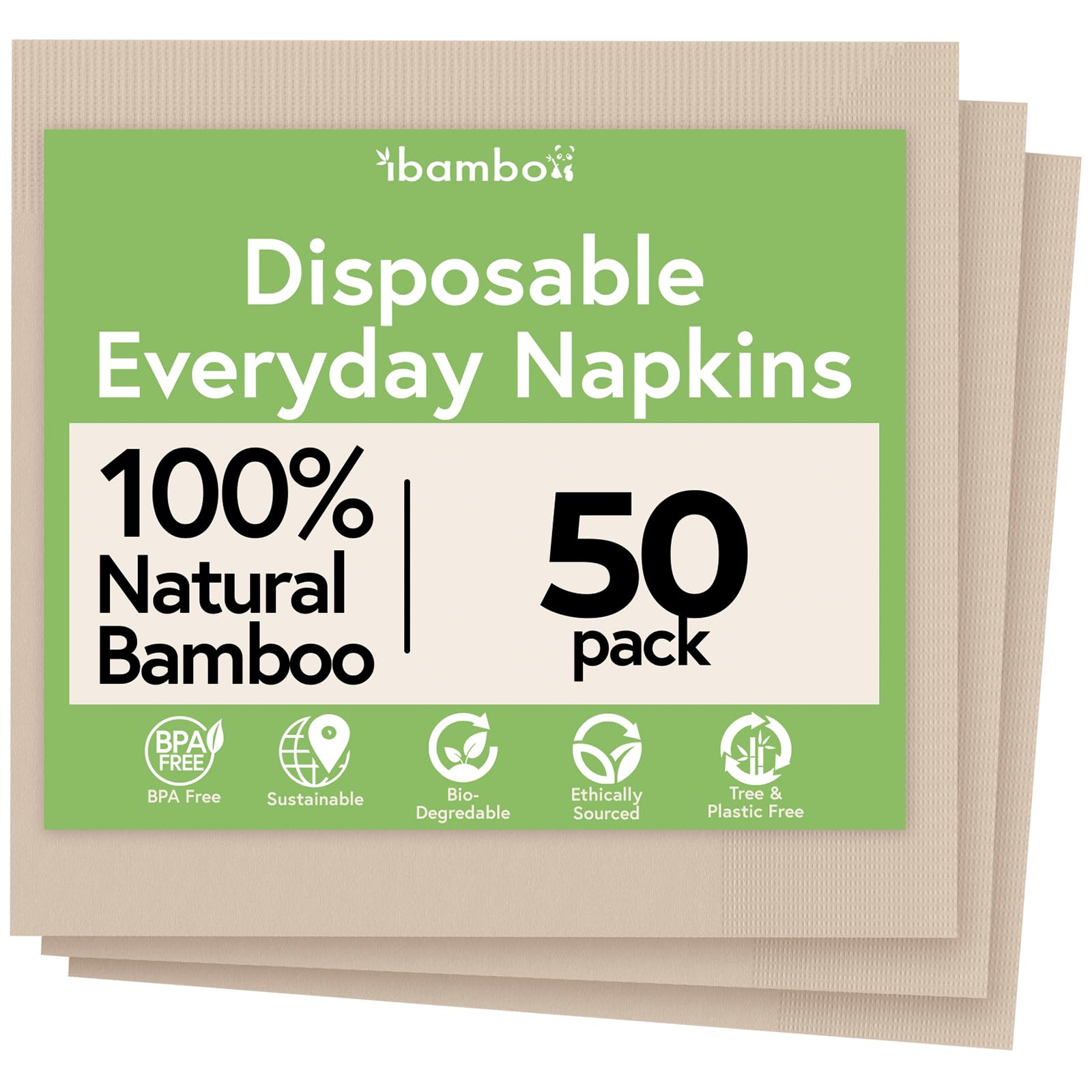 Photo 1 of Ibambo Everyday 100% Bamboo Biodegradable Napkins (50-Pack) | Lunch Napkins Disposable for Dinner, Lunch, Events, Occasions & Entertaining | 2-Ply FSC Certified | Bamboo Paper Towels | 6.5 x 6.5 Inch