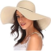 Lanzom Womens Wide Brim Straw Hat Big Floppy Foldable Roll up Cap Beach Sun Hat UPF 50+