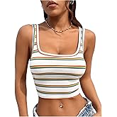 GORGLITTER Women's Color Block Pride Rainbow Crop Top Square Neck Sleeveless Striped Tanks Colorful Tops