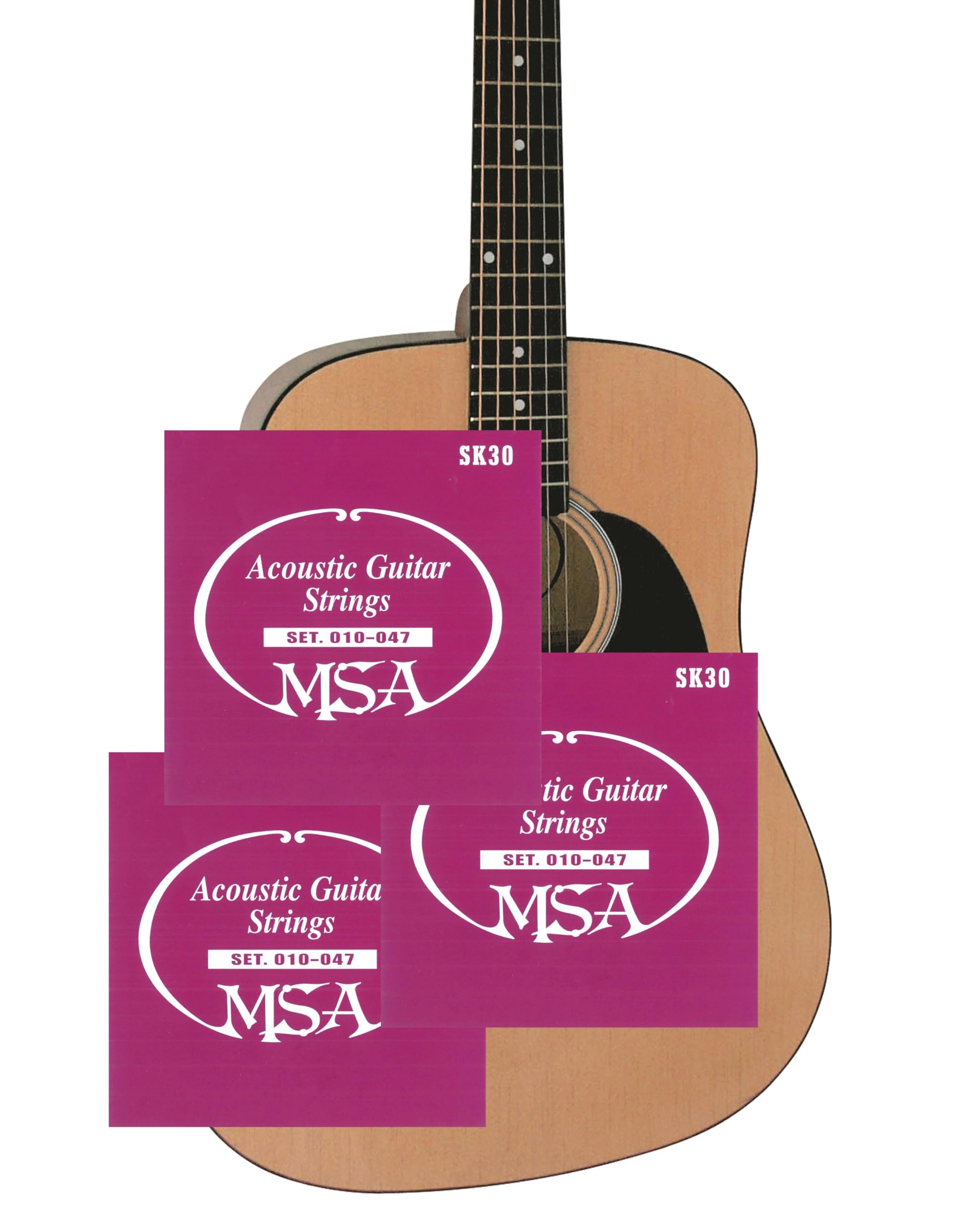 Set of 3 Guitar Strings for Western Steel Strings for Acoustic Guitar SK30-010-047