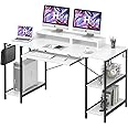 HYPIGO Computer Desk with Keyboard Tray, 55 Inch Music Studio Desk Music Production Desk with Storage Shelves Monitor Stands and 4 Iron Hooks, Desk Workstation Gaming Table for Home Office