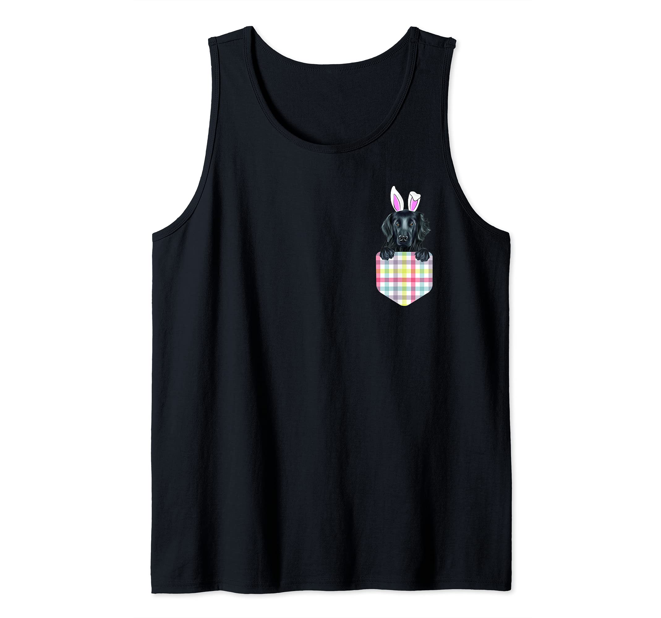 Easter Plaid Flat-Coated Retriever Bunny Dog In Pocket Tank Top
