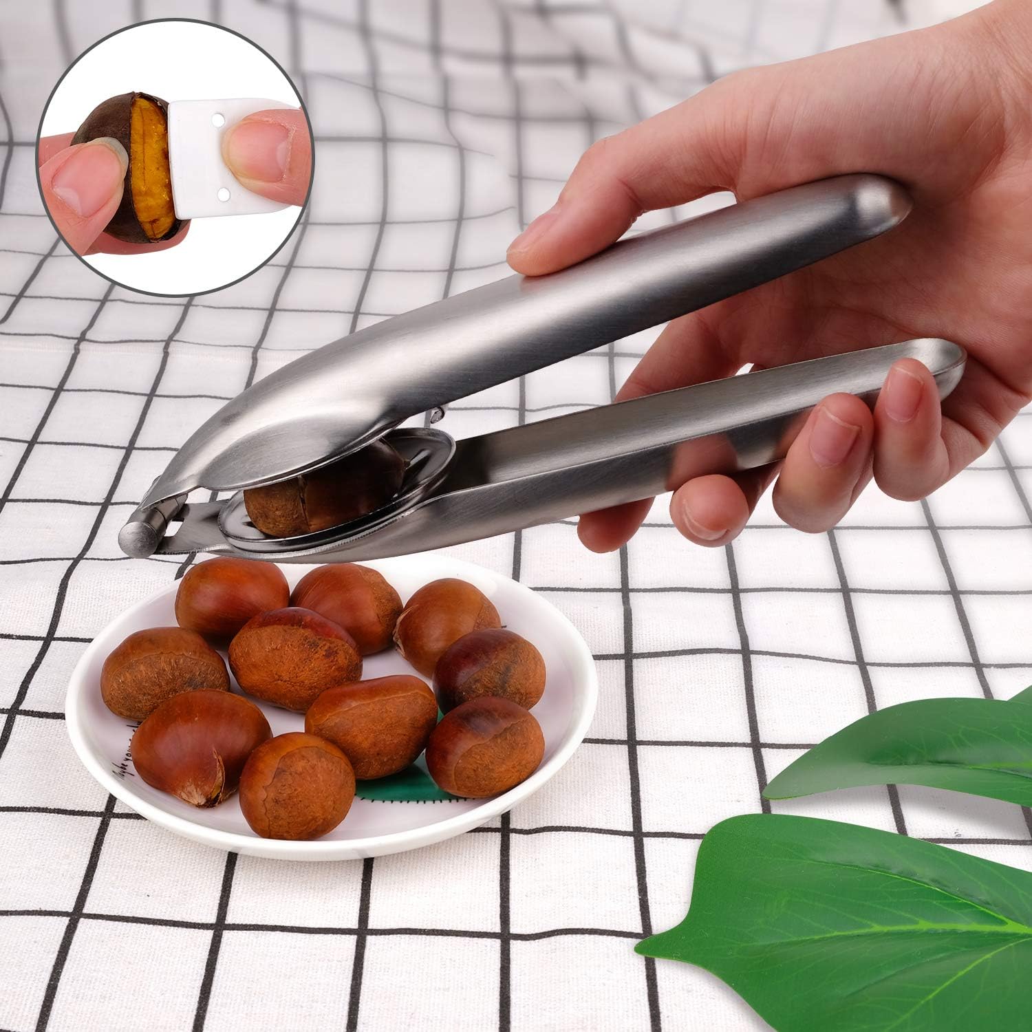 Anwenk Nutcracker Chestnut Clip Peeler Nut cracker Pecan Walnut Plier Opener 304 Stainless Steel Kitchen Tools with 3 Picks: Kitchen & Dining