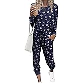 Ekouaer Pajamas Set Long Sleeve Pj Sets 2 Piece Jogger Pajama Sets Soft Sleepwear Loungewear for Women