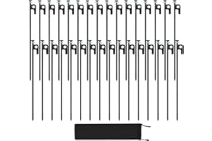 HOLANHING 32Pcs Tent Stakes, 16in Heavy Duty Tent Stakes with Storage Pouch, Forged Steel Tent Sakes Metal, Metal Stakes for Tent Used on Grassland, Snowfield, Dessert(32Pcs, 16in, Diameter 1/4")