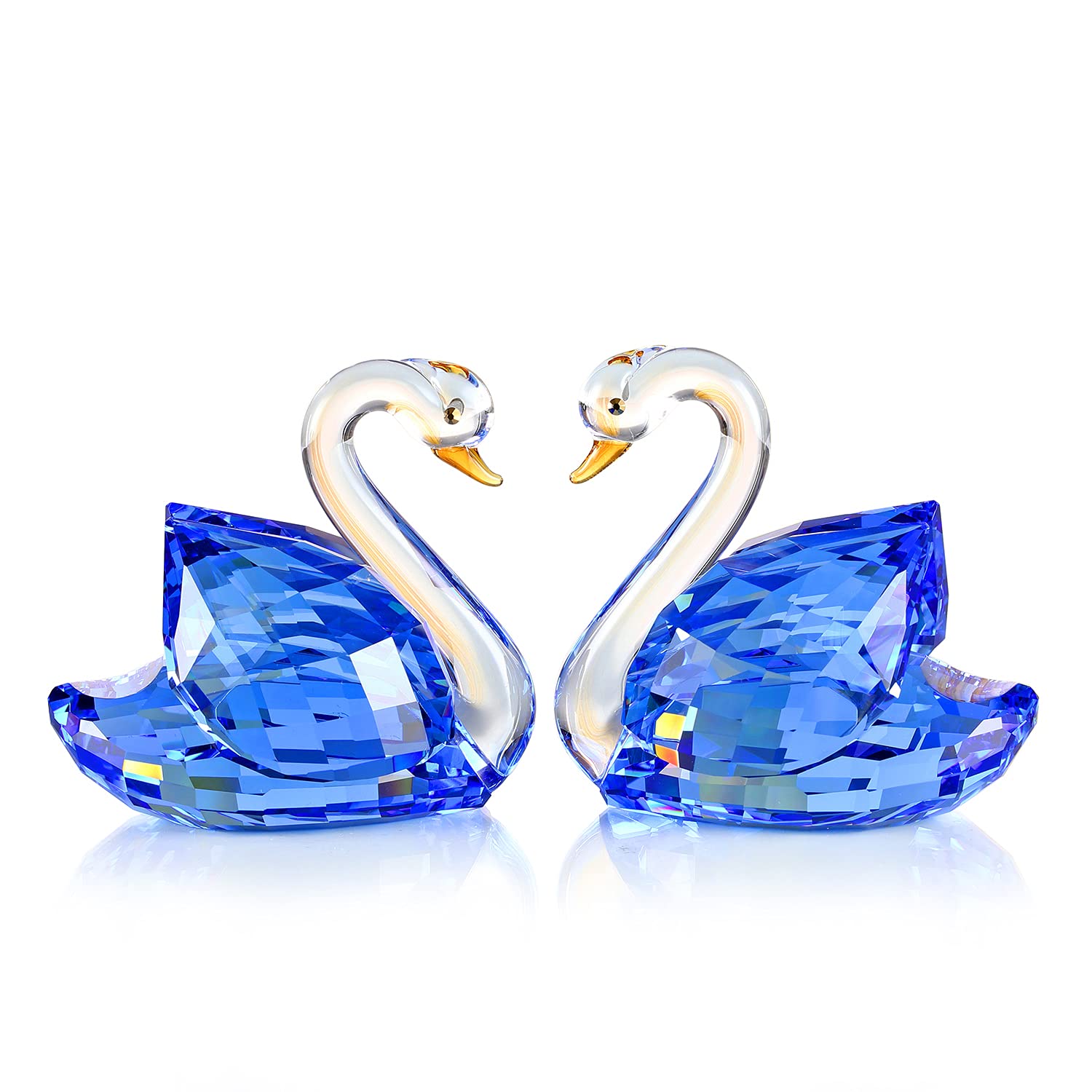 DOJOZ Crystal Swan A Pair Valentines Day Sweet Gifts Sparkle Figurine Collection Paperweight Table Centerpiece Ornament (Blue)