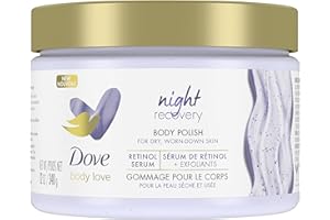 Dove Body Love Body Scrub for dry, worn-down skin, Night Recovery body scrub with Retinol Serum and Exfoliants 340 g