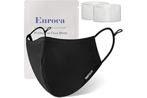 Euroca Cloth Face Mask 3 Layer Reusable Washable and Adjustable with Filter Pocket for Adult -1 Pack with 2 Filters included 