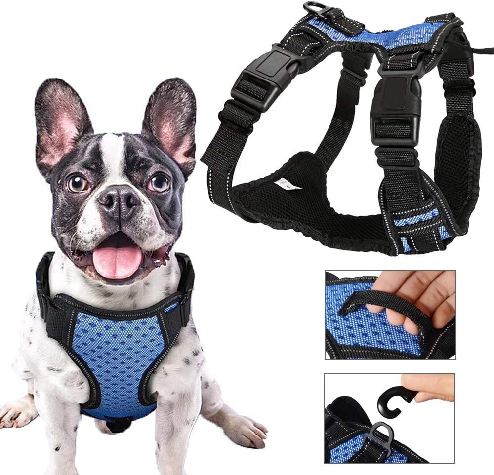 PUPOUSE No Pull Dog Harness Large - Medium Dog Vest Harness Adjustable Soft Reflective Breathable Lightweight Dog Harness for Small Medium Large Dogs - Blue (Blue-L)