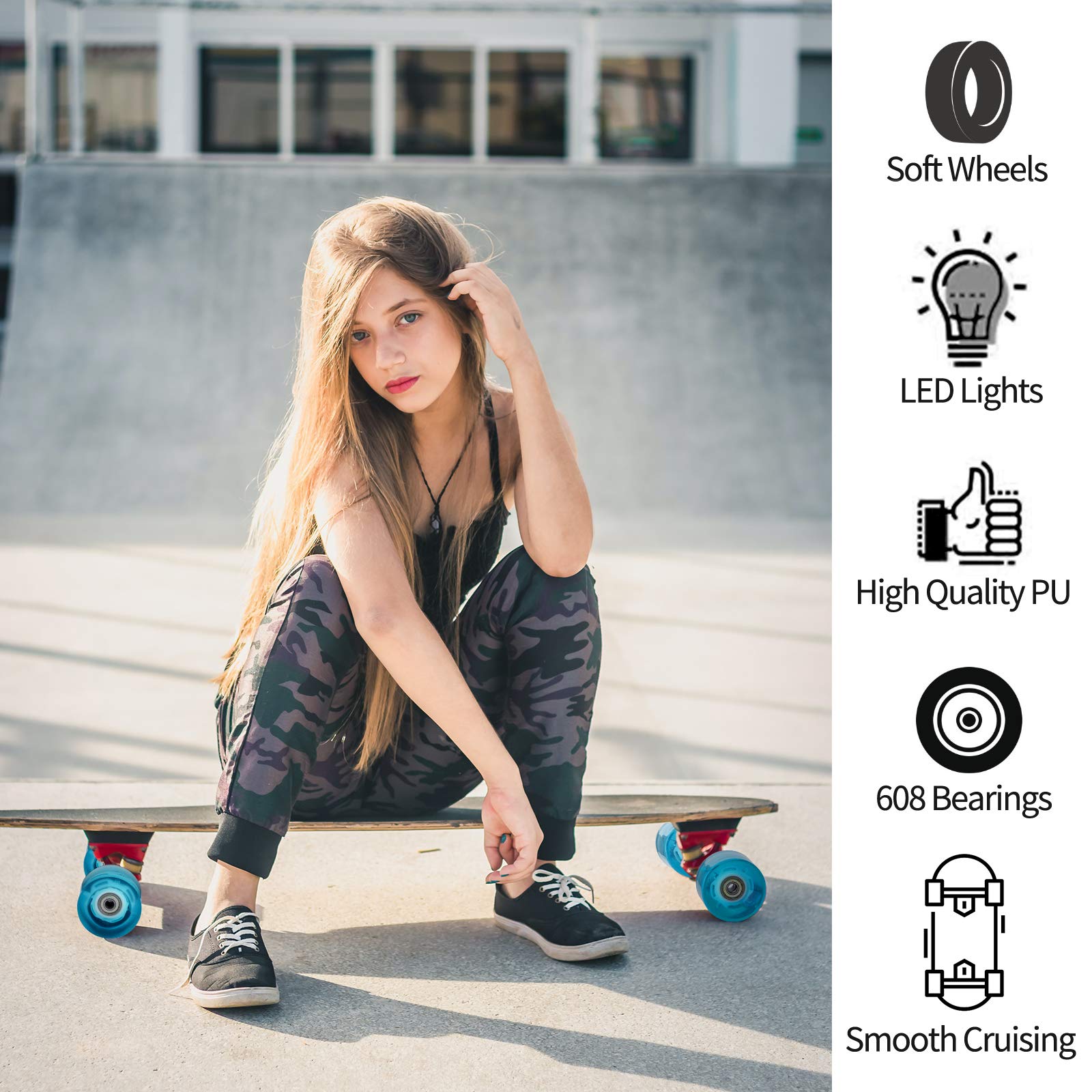 NONMON 4X Skateboard Wheels 60mm 78A LED Light Replacement Longboard Wheels Cruiser Wheels with ABEC-9 608ZZ Bearings, Blue