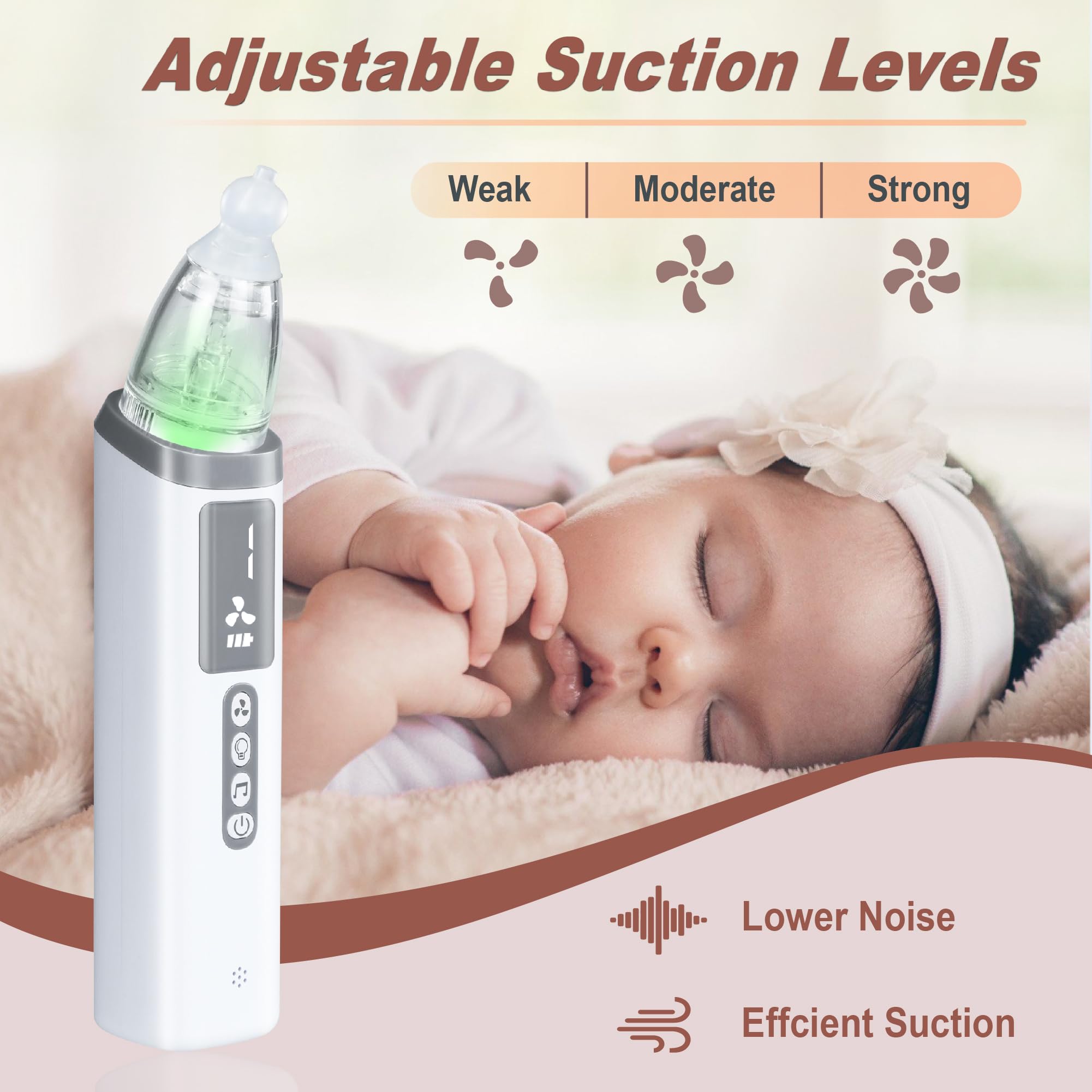 TopQuaFocus Baby Nasal Aspirator, Electric Nose Sucker Cleaner, 3 Adjustable Suction Power Level for Babies and Toddlers