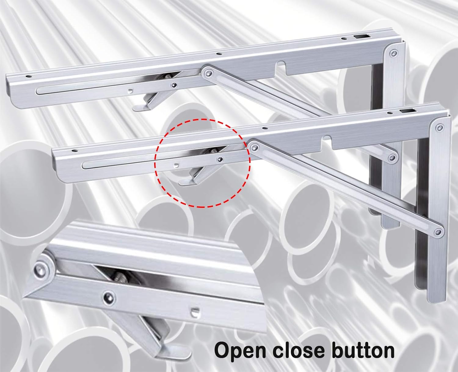 YWD Folding Shelf Brackets,Heavy Duty Stainless Steel Collapsible Shelf Bracket Wall Mounted Triangle Brackets for Table Work Bench,Item Storage Rack, Space Saving Max Load 300 lb (16 Inch x 2Pcs): Home Improvement