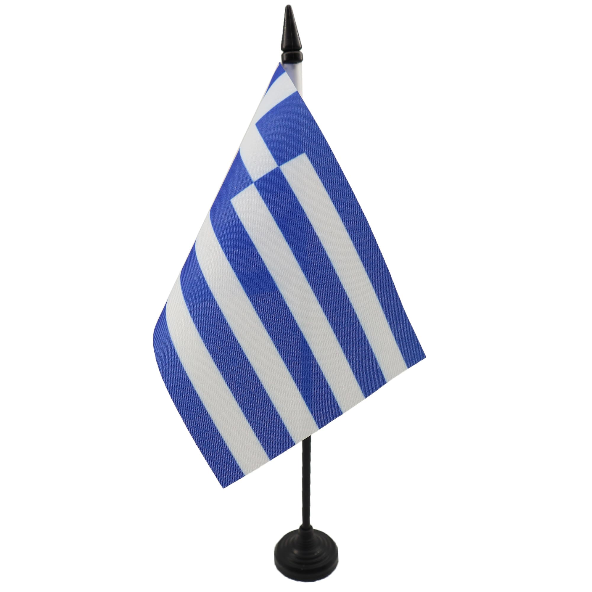 AZ FLAG - Greece Table Flag 4'' x 6'' - Greek Office Banner 100% Polyester 15 x 10 cm - Mini Desk with Pole and Black Plastic Base