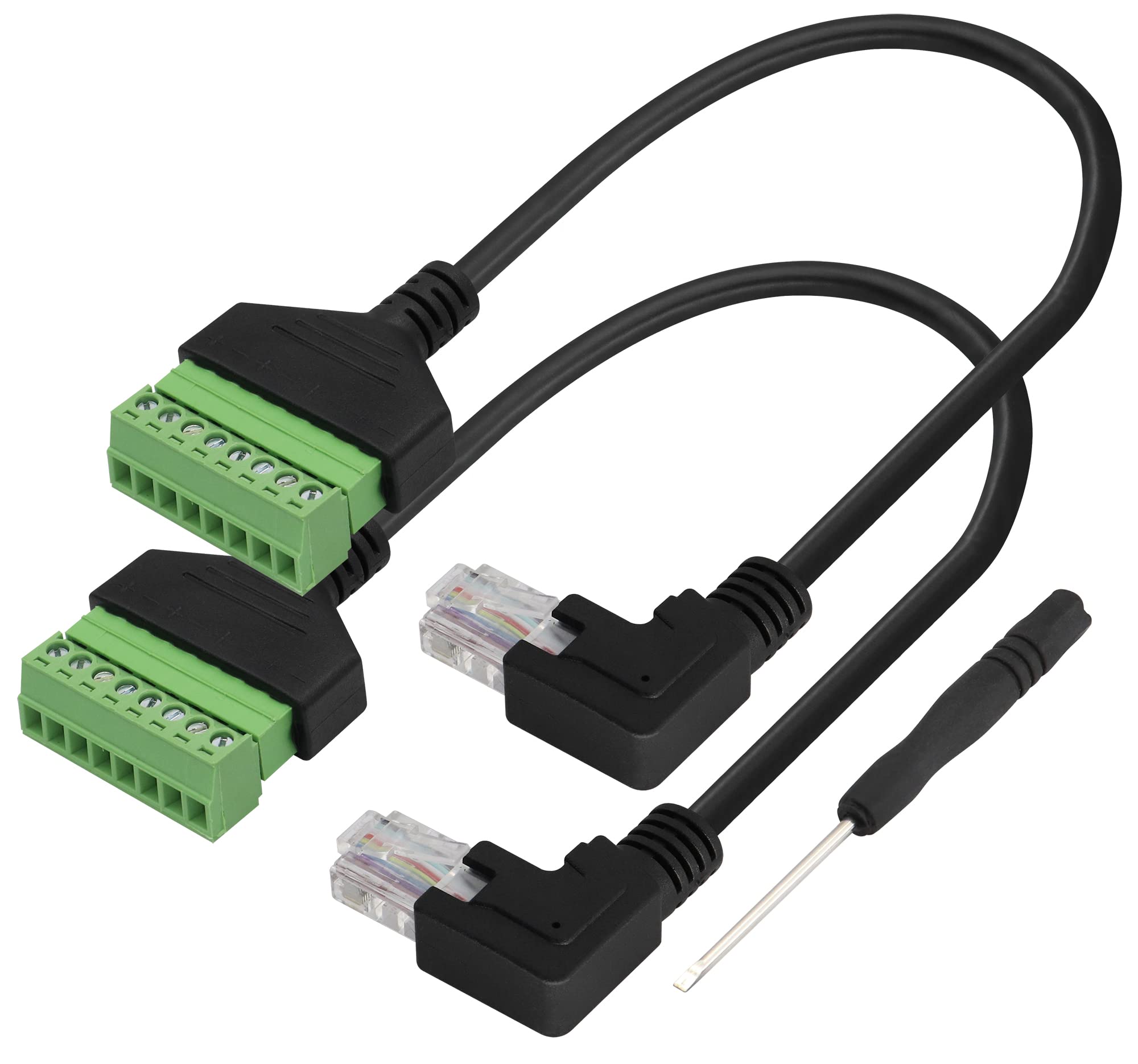 zdyCGTime 90 Degree (Right Bend) RJ45 Male to 8PIN Terminal Block Solderless Cable DVR Ethernet Connector RJ45 Screw Cable Cat7 Cat6 Cat5 Ethernet Cable Extender Adapter(2 Pack/30cm)
